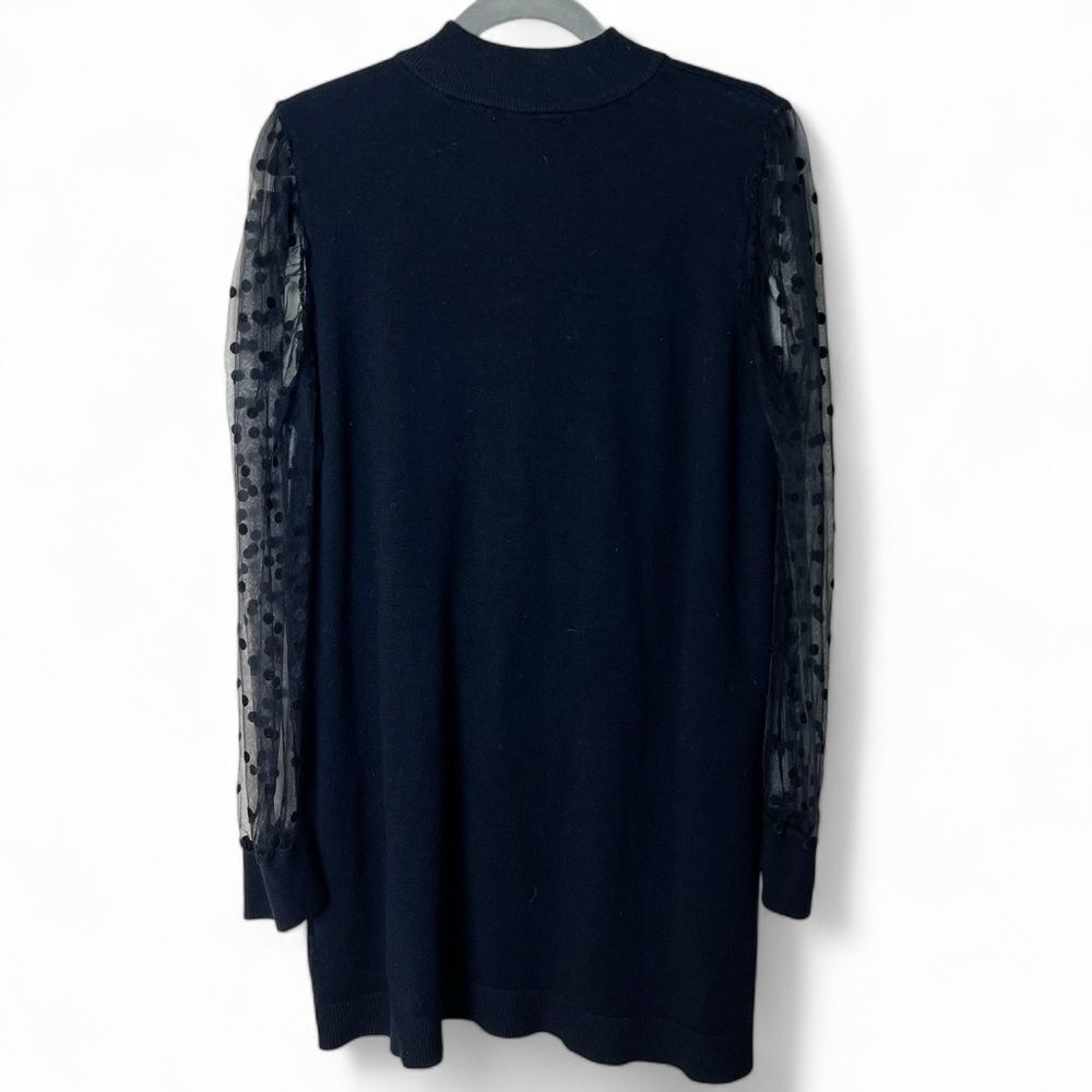 Madison Hudson - Women's Tulle Polka Dot Sleeve Mock Neck Sweater Black - Sz. XL